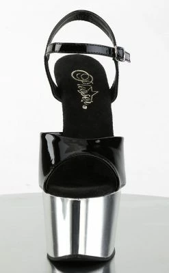 Pleaser ADORE-709 Black Patent And Chrome Heels Pole Shoes