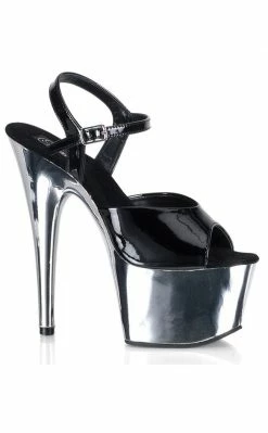 Pleaser ADORE-709 Black Patent And Chrome Heels Pole Shoes