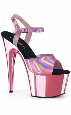 Pleaser Pole Shoes ADORE-709HGCH Baby Pink Hologram / Baby Pink Chrome Heels