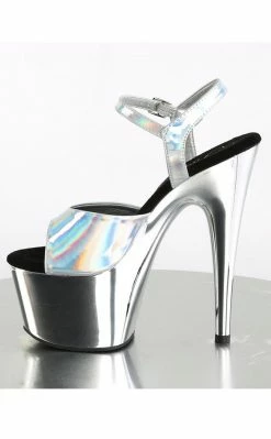 Pleaser Pole Shoes ADORE-709HGCH Silver Hologram Chrome Heels