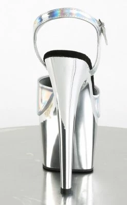 Pleaser Pole Shoes ADORE-709HGCH Silver Hologram Chrome Heels