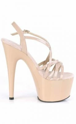 Pleaser Pole Shoes ADORE-713 Nude Patent Strappy Heels