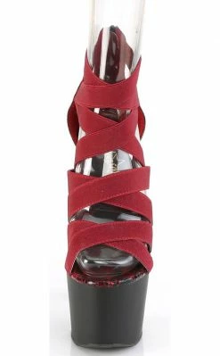 Pleaser ADORE-748SP Wine Elastic Snake Print Ankle Boots Pole Shoes