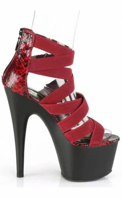 Pleaser ADORE-748SP Wine Elastic Snake Print Ankle Boots Pole Shoes