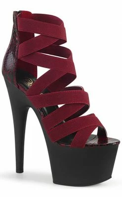 Pleaser ADORE-748SP Wine Elastic Snake Print Ankle Boots Pole Shoes