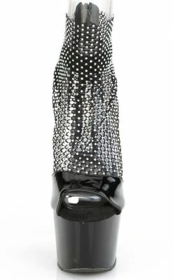 Pleaser Pole Shoes ADORE-765RM Black Patent Rhinestone Mesh Heels