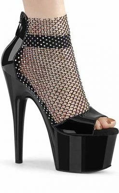 Pleaser Pole Shoes ADORE-765RM Black Patent Rhinestone Mesh Heels