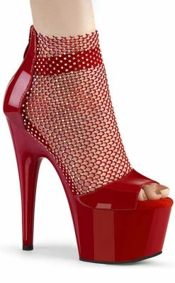 Pleaser ADORE-765RM Red Patent Rhinestone Mesh Heels