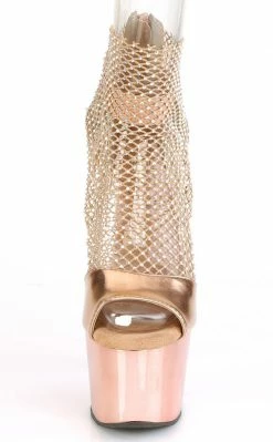 Pleaser ADORE-765RM Rose Gold Chrome Rhinestone Mesh Heels Pole Shoes