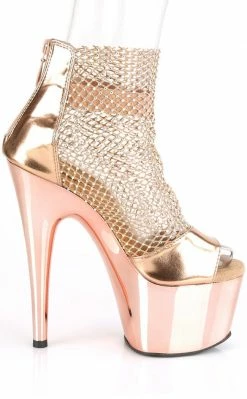 Pleaser ADORE-765RM Rose Gold Chrome Rhinestone Mesh Heels Pole Shoes