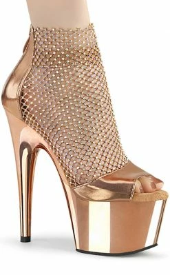 Pleaser ADORE-765RM Rose Gold Chrome Rhinestone Mesh Heels Pole Shoes