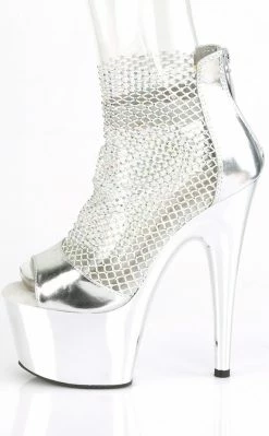 Pleaser Pole Shoes ADORE-765RM Silver Chrome Rhinestone Mesh Heels