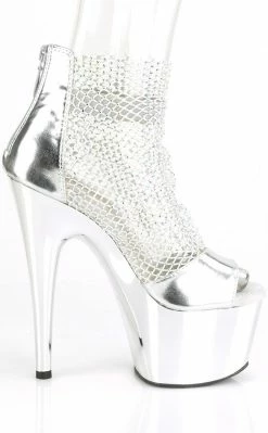 Pleaser Pole Shoes ADORE-765RM Silver Chrome Rhinestone Mesh Heels