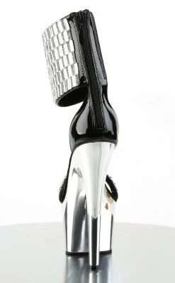Pleaser Pole Shoes ADORE-789RS Blk/Slv Chrome Heels