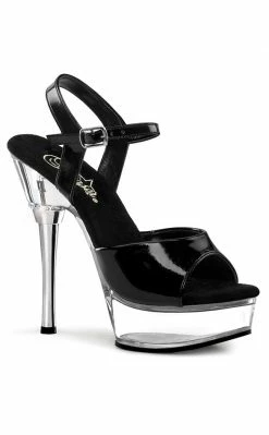 Pleaser ALLURE-609 Blk Patent & Clear Heels