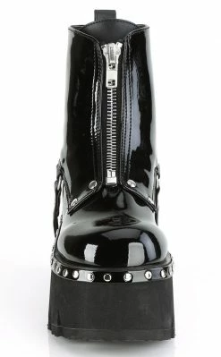 Demonia Shoes ASHES-100 Black Vegan Patent Platform Ankle Boots