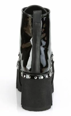 Demonia Shoes ASHES-100 Black Vegan Patent Platform Ankle Boots