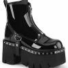 Demonia Shoes ASHES-100 Black Vegan Patent Platform Ankle Boots