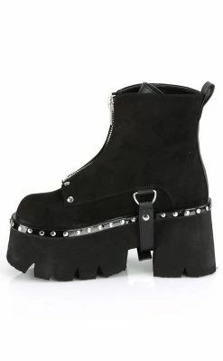 Demonia ASHES-100 Black Vegan Suede Platform Ankle Boots
