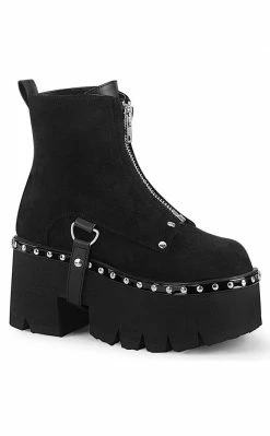 Demonia ASHES-100 Black Vegan Suede Platform Ankle Boots