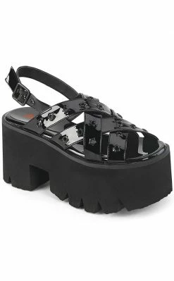 Demonia ASHES-12 Black Patent Platform Sandal
