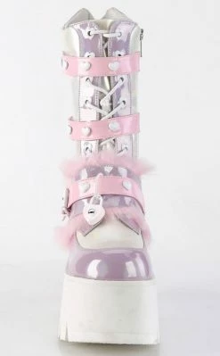 Demonia ASHES-120 Baby Pink & Lavender Holo Platform Boots (AU Stock) Shoes