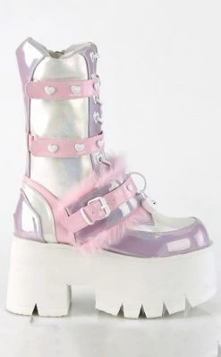 Demonia ASHES-120 Baby Pink & Lavender Holo Platform Boots (AU Stock) Shoes