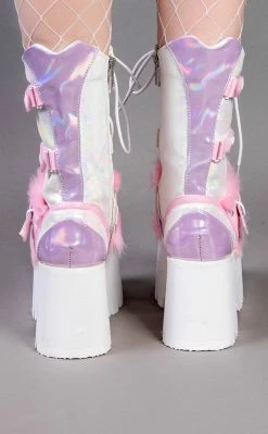 Demonia ASHES-120 Baby Pink & Lavender Holo Platform Boots (AU Stock) Shoes