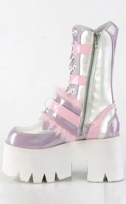Demonia Shoes ASHES-120 Baby Pink & Lavender Holo Platform Boots
