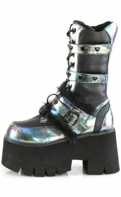 Demonia ASHES-120 Black & Green Multi Oil Slick Platform Boots