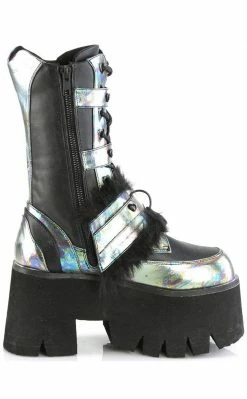 Demonia ASHES-120 Black & Green Multi Oil Slick Platform Boots