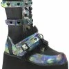Demonia ASHES-120 Black & Green Multi Oil Slick Platform Boots