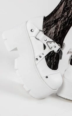 Demonia ASHES-33 White Platform Mary Janes (Au Stock) Shoes