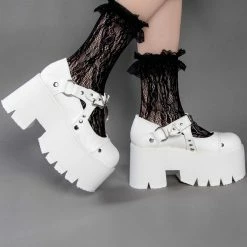 Demonia ASHES-33 White Platform Mary Janes (Au Stock) Shoes