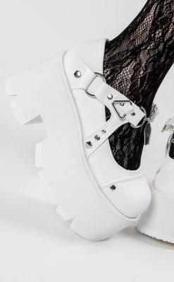 Demonia Shoes ASHES-33 White Platform Mary Janes
