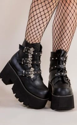 Demonia ASHES-55 Black Vegan Leather Bat Buckle Platform Ankle Boots (AU Stock) 9 Demonia ASHES-55 Black Vegan Leather Bat Buckle Platform Ankle Boots (AU Stock)