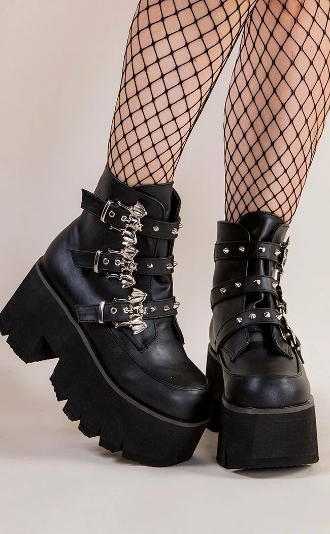 Demonia ASHES-55 Black Vegan Leather Bat Buckle Platform Ankle Boots (AU Stock) 5 Demonia ASHES-55 Black Vegan Leather Bat Buckle Platform Ankle Boots (AU Stock)