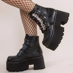 Demonia ASHES-55 Black Vegan Leather Bat Buckle Platform Ankle Boots (AU Stock) 10 Demonia ASHES-55 Black Vegan Leather Bat Buckle Platform Ankle Boots (AU Stock)