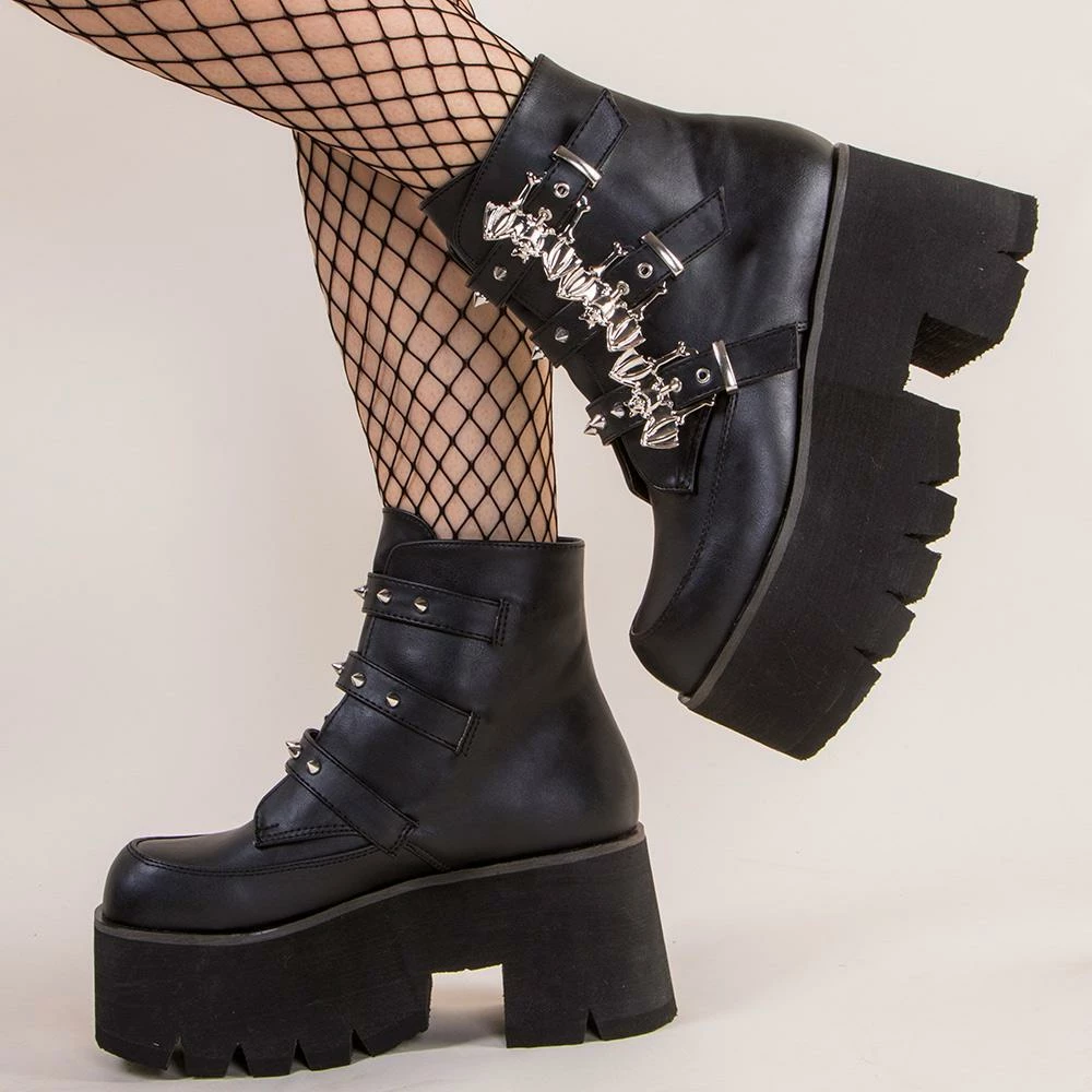 Demonia ASHES-55 Black Vegan Leather Bat Buckle Platform Ankle Boots (AU Stock) 6 Demonia ASHES-55 Black Vegan Leather Bat Buckle Platform Ankle Boots (AU Stock)