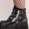 Demonia ASHES-55 Black Vegan Leather Bat Buckle Platform Ankle Boots (AU Stock)