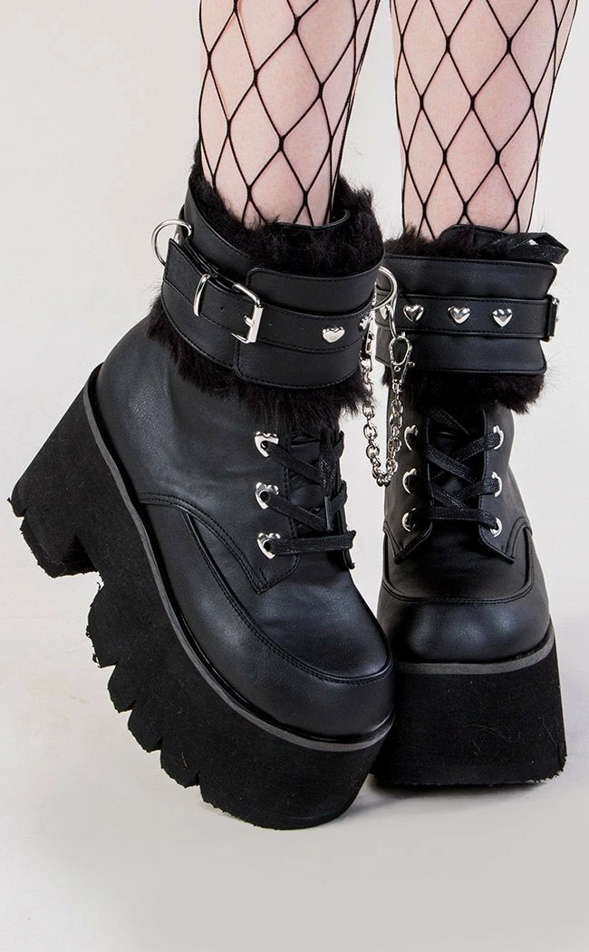 Demonia ASHES-57 Black Vegan Leather Cuff Platform Ankle Boots 7 Demonia ASHES-57 Black Vegan Leather Cuff Platform Ankle Boots