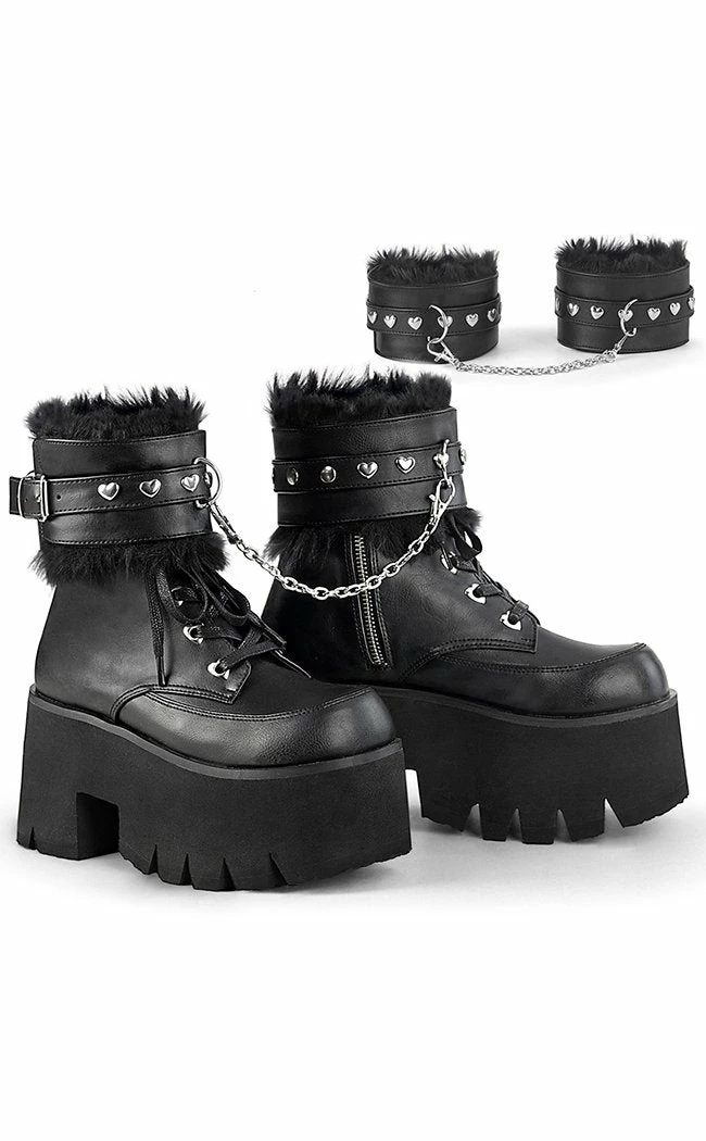 Demonia ASHES-57 Black Vegan Leather Cuff Platform Ankle Boots 9 Demonia ASHES-57 Black Vegan Leather Cuff Platform Ankle Boots