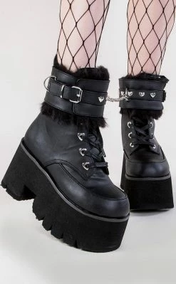 Demonia ASHES-57 Black Vegan Leather Cuff Platform Ankle Boots