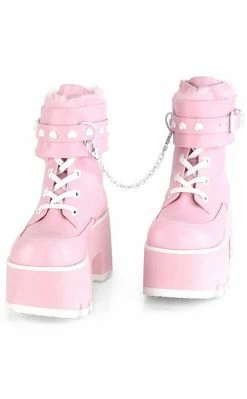 Demonia ASHES-57 Pink Vegan Leather Cuff Platform Ankle Boots Shoes 12 Demonia ASHES-57 Pink Vegan Leather Cuff Platform Ankle Boots Shoes
