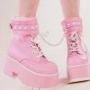 Demonia ASHES-57 Pink Vegan Leather Cuff Platform Ankle Boots Shoes