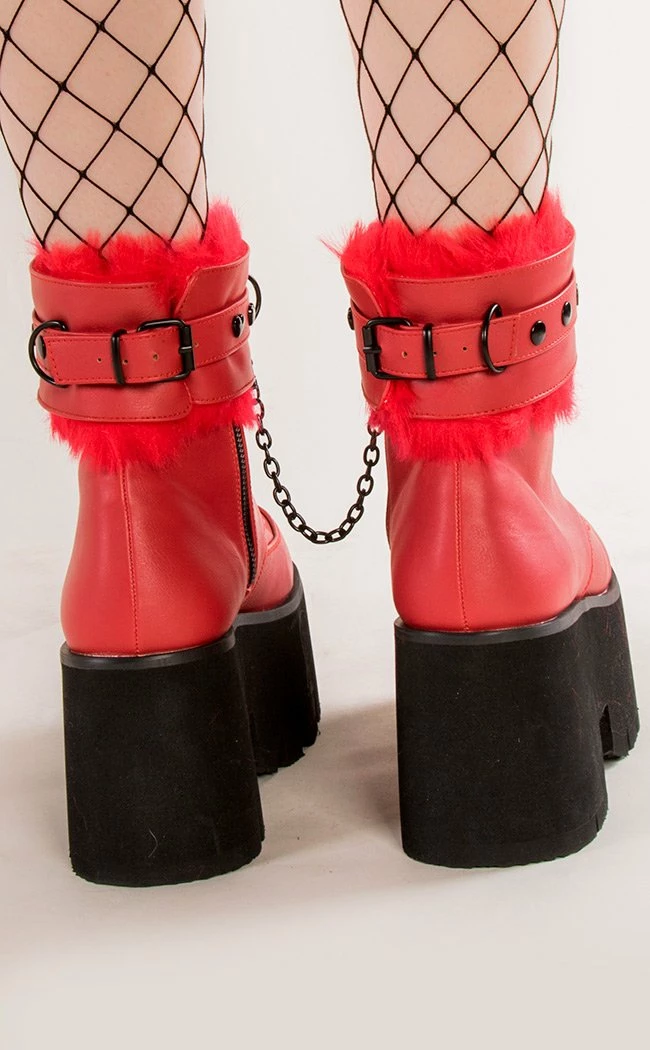 Demonia ASHES-57 Red Vegan Leather Cuff Platform Ankle Boots Shoes 5 Demonia ASHES-57 Red Vegan Leather Cuff Platform Ankle Boots Shoes