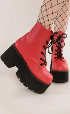 Demonia ASHES-57 Red Vegan Leather Cuff Platform Ankle Boots Shoes 15 Demonia ASHES-57 Red Vegan Leather Cuff Platform Ankle Boots Shoes