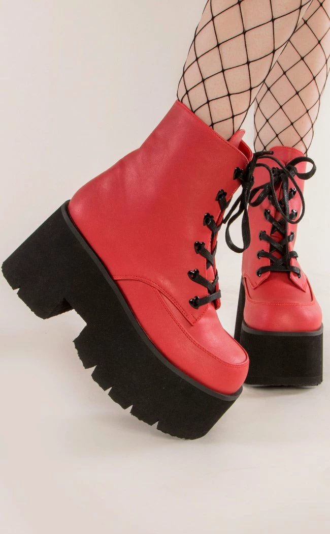 Demonia ASHES-57 Red Vegan Leather Cuff Platform Ankle Boots Shoes 9 Demonia ASHES-57 Red Vegan Leather Cuff Platform Ankle Boots Shoes