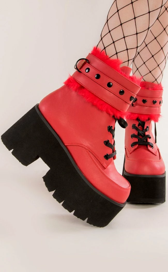 Demonia ASHES-57 Red Vegan Leather Cuff Platform Ankle Boots Shoes 3 Demonia ASHES-57 Red Vegan Leather Cuff Platform Ankle Boots Shoes