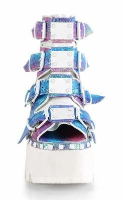 Demonia Shoes ASHES-70 Purple Iridescent Chunky Ankle Boots